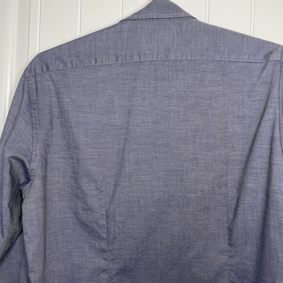 Zara Man Chambray Tailored Fit Paisley Flip Cuff Button Up Long Sleeve Med Blue - Picture 6 of 10